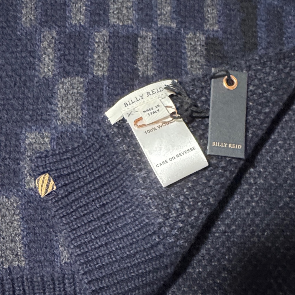 Billy Reid Navy and Black jacquard Scarf 100% wool